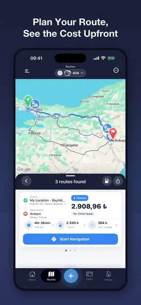 App screens: routes, stations, expenses, reminders