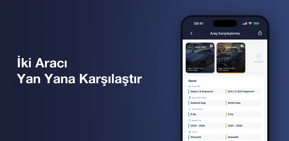 KaçaGiderim araç karşılaştırma ekranı
