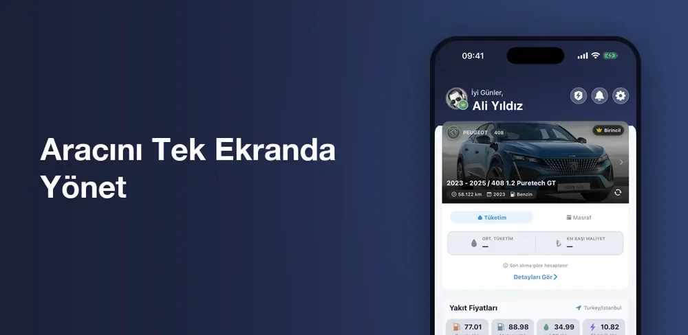 KaçaGiderim tüketim ve yakıt fiyatları ekranı